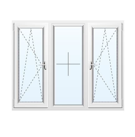 Окно трехстворчатое 2 поворотно-откидные/глухое